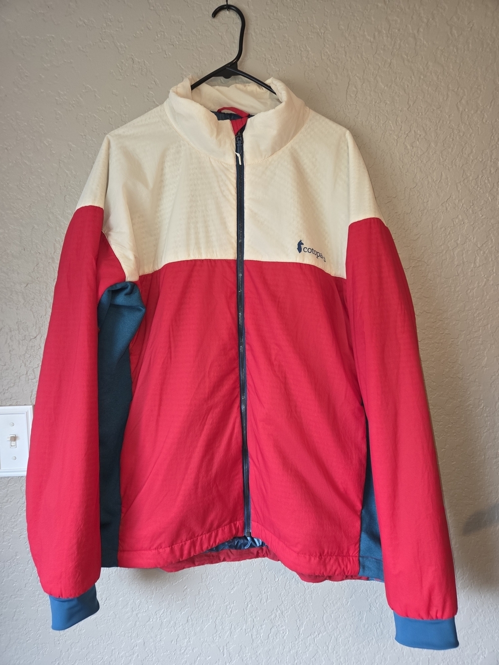 cotopaxi cream, red & blue lightweight shirt jacket